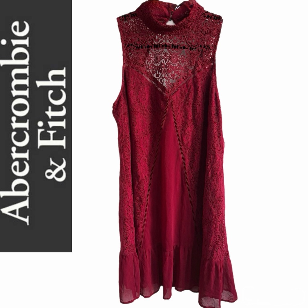 Abercrombie & Fitch Sleeveless Lace Shift Dress L Dark Crimson Boho
